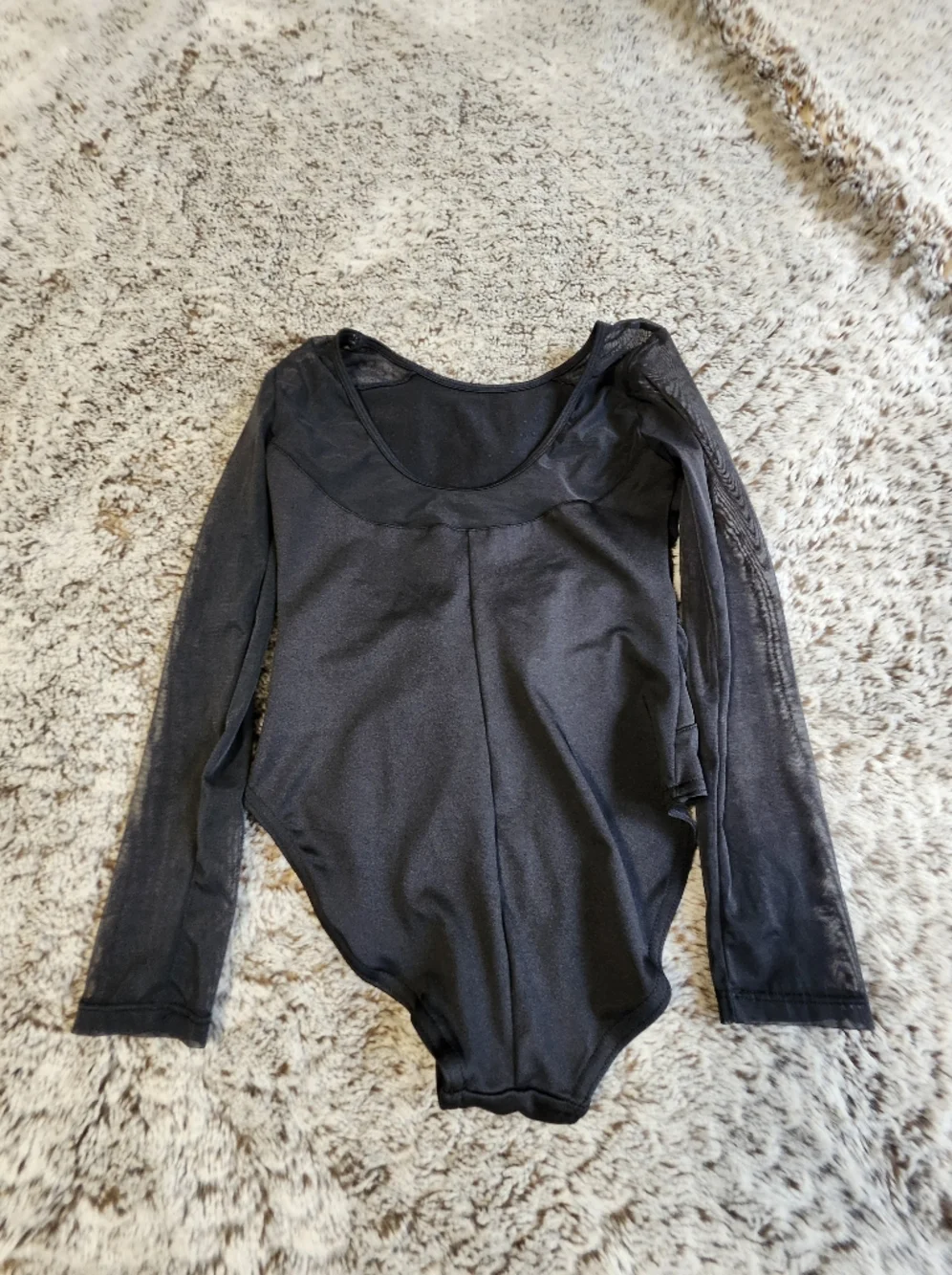 Justice Black Mesh LS Leotard + Scrunchie Girls S 7-8 Dance Gymnastics